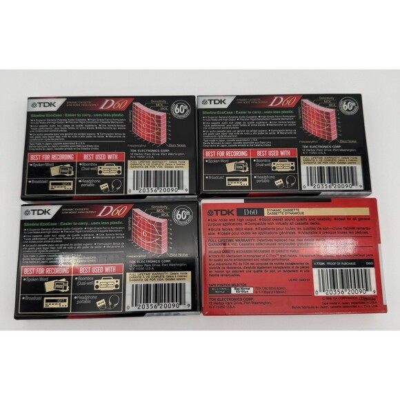 Lot of 4 TDK D60 High Output Blank Audio‎ Cassette Tapes IECI/Type I- New Sealed - Picture 2 of 2